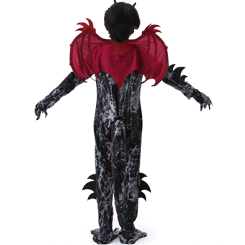 Halloween Photoshoot Red and Blue Kids Dragon Costume detail view